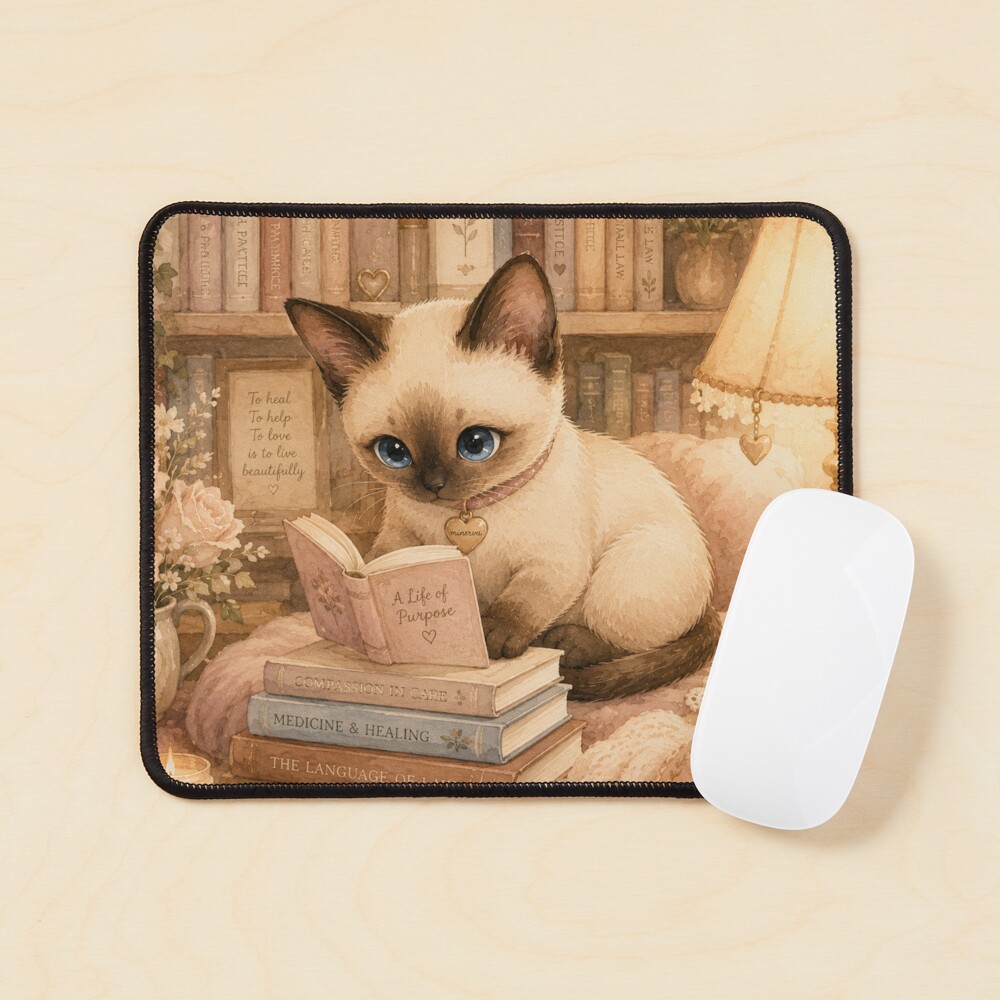 Siamese cat reading books mouse pad